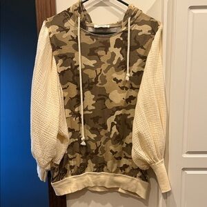 Camouflage Hoodie with Cream Sleeves
